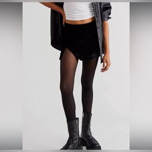Free People Black Velvet Mini Skirt Asymmetrical Tulip Hem Size 6